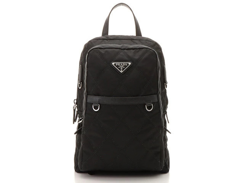 Prada bag backpack quilted black leather Saffiano